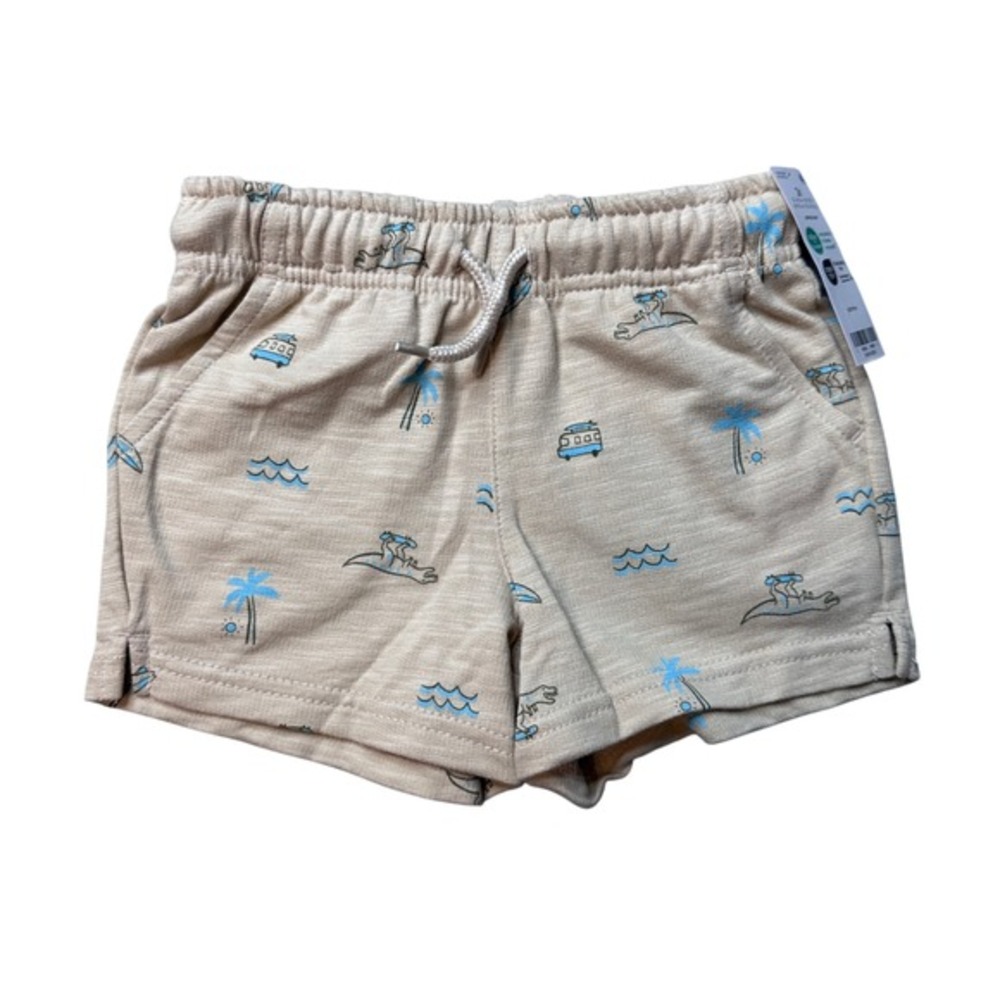 Carter's Shorts Toddler 2T Tan Surfing Dinosaur Print French Terry Pull On 2S577